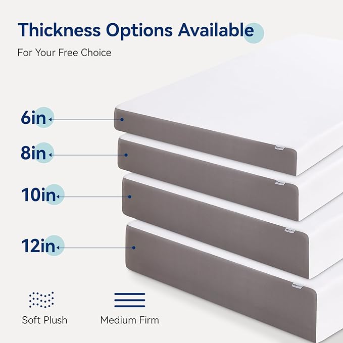 Amazon Basics Memory Foam Mattress, Medium Firm, 12 Inch, Queen, White/Grey