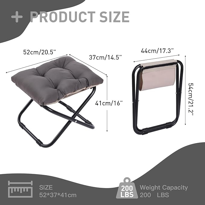 LITA Folding Footrest Stool, Portable Ottoman Foot Rest, Upholstered Small Foldable Ottoman with Detachable Thick Cotton Cushion Padded Sofa Stool for Living Room, Bedroom, Dark Grey Set