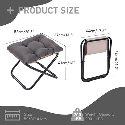 LITA Folding Footrest Stool, Portable Ottoman Foot Rest, Upholstered Small Foldable Ottoman with Detachable Thick Cotton Cushion Padded Sofa Stool for Living Room, Bedroom, Dark Grey Set