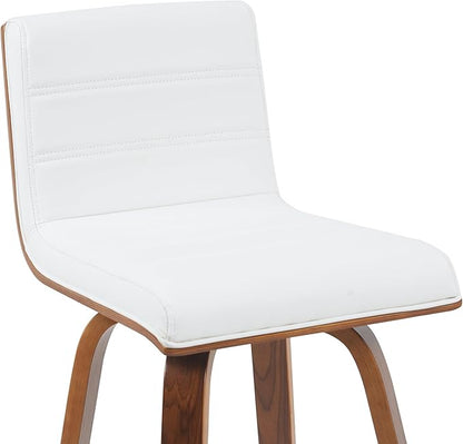 Vienna Modern Counter Height Swivel Bar Stool with Snow White Faux Leather Seat and Walnut Finished Wood Frame Set of 2