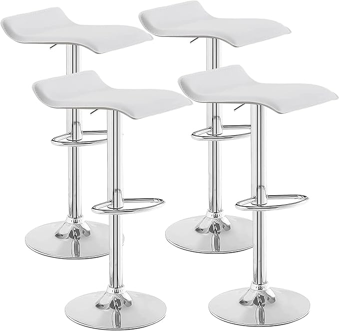 VECELO Bar Stools Set of 4, Armless Adjustable Swivel Barstools, Modern Backless Counter Height Stools for Kitchen, Island, Bar, Pearl White