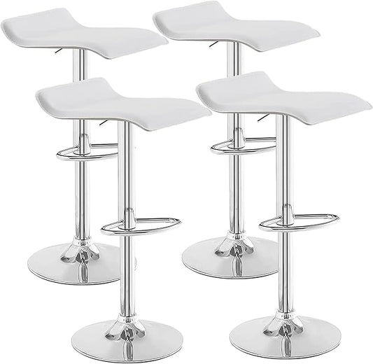 VECELO Bar Stools Set of 4, Armless Adjustable Swivel Barstools, Modern Backless Counter Height Stools for Kitchen, Island, Bar, Pearl White