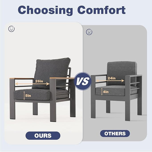Aoxun Aluminum Patio Furniture Set 2 Seats, Oversized Outdoor Sectional with Washable Thick Cushions, Coffee Table and Waterproof Cover, Patio Conversation Sets for Porch, Balcony, Deck