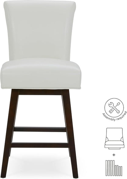 CHITA 26 Inch Counter Height Swivel Bar Stool, FSC Certified Modern Upholstered Faux Leather Swivel Barstool Chair with Back, White
