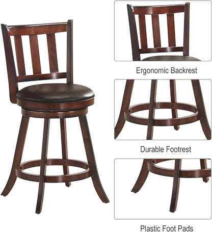 COSTWAY Bar Stools Set of 2, Counter Height Dining Chair, Fabric Upholstered 360 Degree Swivel, PVC Cushioned Seat, Perfect for Dining and Living Room (Height 25''-Set of 2)
