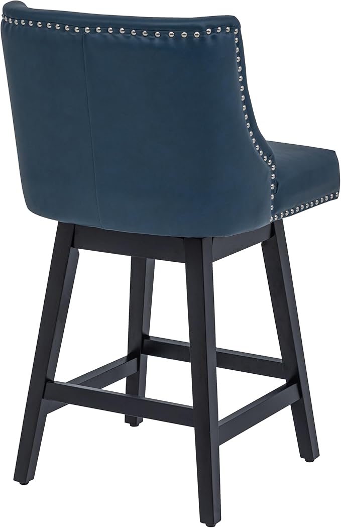 Bar Stool, PU Leather Barstool, 26 Inch Upholstered Counter Stools with 13.8" High Back and Footrest, Swivel Counter Height Barstools for Kitchen Island Home Bar Navy Blue