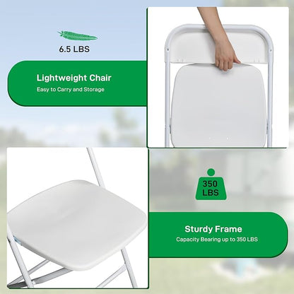 40 Pack White Plastic Folding Chairs, Portable Party Chairs, Stackable Commercial Seats with Steel Frame for Home Office Wedding Party Indoor Outdoor Events Chairs, 350lbs Capacity