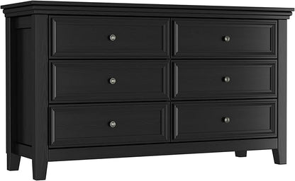 Black Dresser for Bedroom 6 Drawers Dresser - 47.2" Wide 6 Chest of Drawers Storage Double Cabinet as Bedfoot Organizer & Wardrobe Cabinet