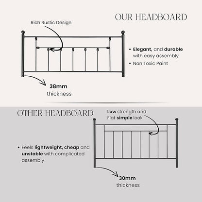 Victorian Metal Headboards, Adjustable Height Iron Frame, Rustic Farmhouse Style, Elegant and Durable Design, Easy Assembly, Universal Fit for Kids & Adults, King Size, Black Finish