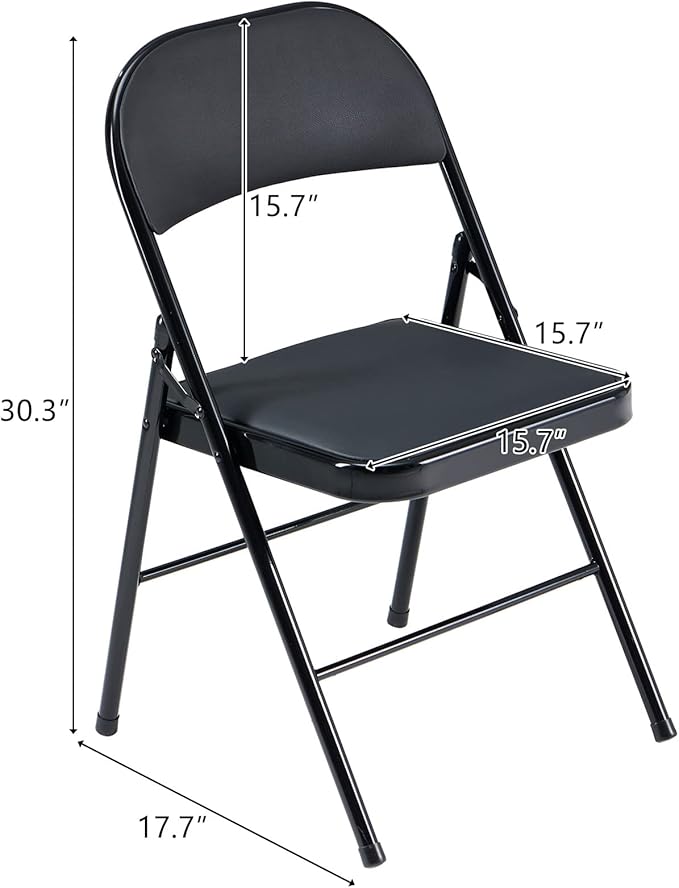 4 Pack Black Folding Chairs with Padded Seats, Portable Stackable Foldable Chairs for Indoor and Outdoor, Commercial Seat with Metal Frame for Events Office Wedding Party, 330lbs Capacity