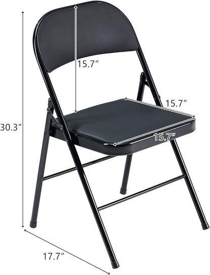 10 Pack Black Folding Chairs with Padded Seats, Portable Stackable Foldable Chairs for Indoor and Outdoor, Commercial Seat with Metal Frame for Events Office Wedding, 330lbs Capacity