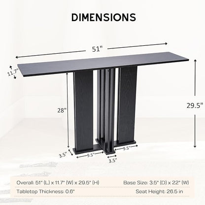 HEAH-YO 51" Console Table, Rustic Wood Entryway Table, T-Shape Narrow Sofa Tables Behind Couch for Hallway, Entrance, Foyer, Living Room, Black