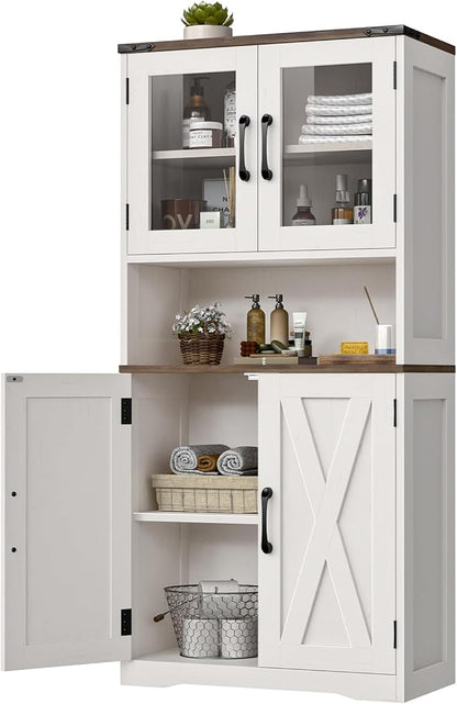 Bathroom Storage Cabinet with Adjustable Shelves, Farmhouse Kitchen Pantry, Rustic Style Cabinet
