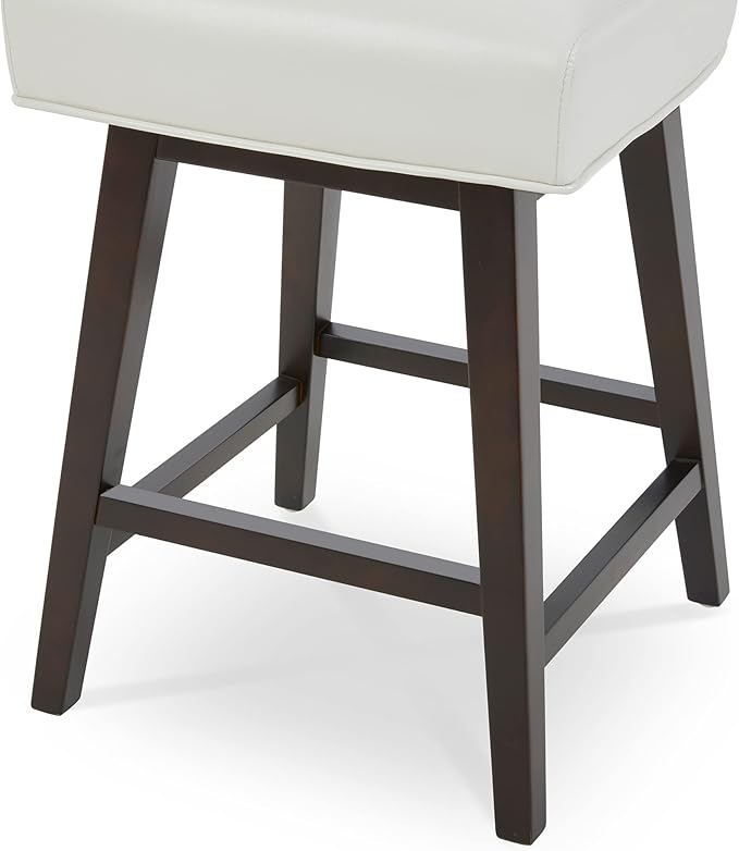 CHITA 26 Inch Counter Height Swivel Bar Stools Set of 3, FSC Certified Modern Upholstered Faux Leather Swivel Barstool Chair with Back, White