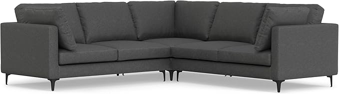 SIMPLIHOME Ava Corner Sectional Sofa in 100% Recycled Polyester Tightly Woven Performance Fabric, Pebble Grey, 102-inches Wide, Handcrafted Mid-Century Modern Style L-Shaped Couch for Living Room