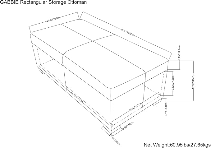 SIMPLIHOME Gabbie 48 inch Wide Contemporary Rectangle Rectangular Storage Ottoman in Distressed Saddle Brown Vegan Faux Leather, Assembled, for The Living Room, Entryway and Family Room