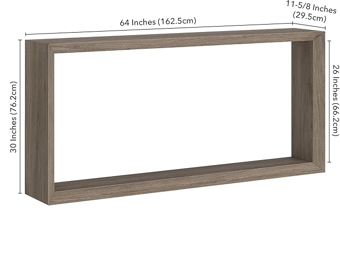 Henn&Hart 64'' Wooden Rectangular Console Table Entryway Table, Sofa Table with Wooden Shelf for Entryway, Living Room, Couch, Hallway, or Office, Antiqued Gray Oak