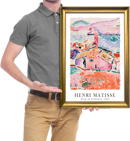 Wieco Art Framed Wall Art View of Collioure 1905 by Henri Mattise Abstract Colorful Art Matisse Posters Canvas Prints for Wall and Home Office Decorations Bronze Gold Frame
