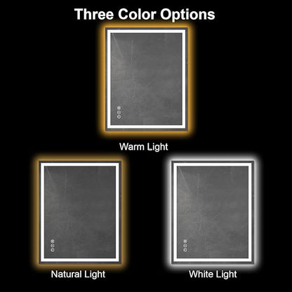Awoco 40''x32'' LED Bathroom Mirror with Light, Lighted Vanity Mirror with Backlit and Front Light, Dimmable Anti-Fog Memory Function Lighted Mirror with 3 Colors for Bathroom Wall