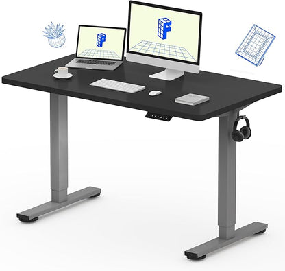 FLEXISPOT EN1 One-Piece Electric Standing Desk 48 x 24 Inches Seamless Seamless Desktop Height Adjustable Desk Stand Up Desks for Home Office (Silver Frame + Black Top, 2 Packages)