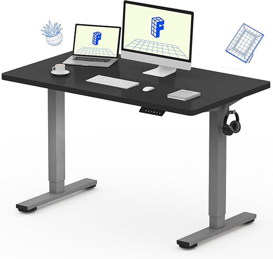 FLEXISPOT EN1 One-Piece Electric Standing Desk 48 x 24 Inches Seamless Seamless Desktop Height Adjustable Desk Stand Up Desks for Home Office (Silver Frame + Black Top, 2 Packages)