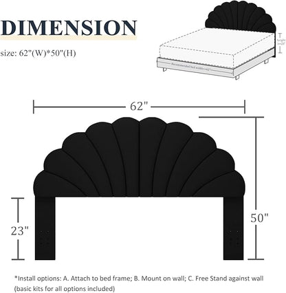 Queen Size Headboard Only, Petal Wall Mount Headboard Queen/Full Size for Adjustable Bed Velvet Upholstered Head Board Easy Assembly, Black