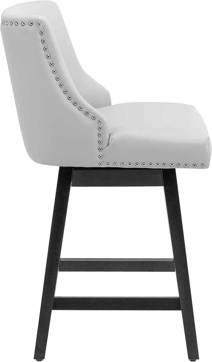Bar Stools Set of 2, PU Leather Barstools, 26 Inch Upholstered Counter Stools with 13.8" High Back and Footrest, Swivel Counter Height Barstools for Kitchen Island Home Bar Light Gray