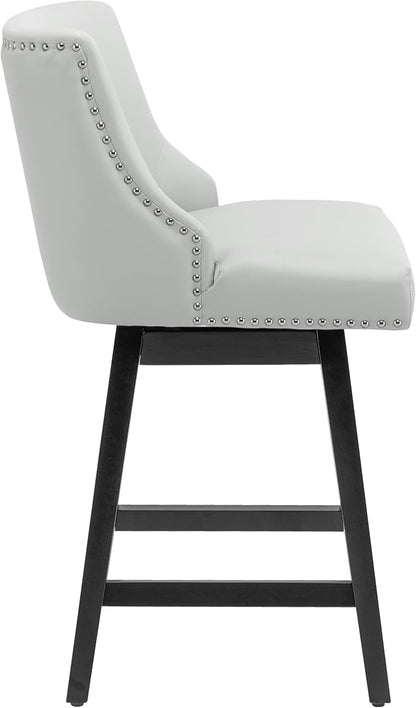 Bar Stools Set of 2, PU Leather Barstools, 26 Inch Upholstered Counter Stools with 13.8" High Back and Footrest, Swivel Counter Height Barstools for Kitchen Island Home Bar Light Gray