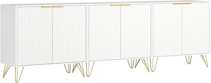 Fluted Storage Cabinet, Set of 3, Sideboard Buffet Cabinet, Modern Wood Accent Table with Adjustable Shelves, Console Table for Living Room, Hallway, Entryway, White
