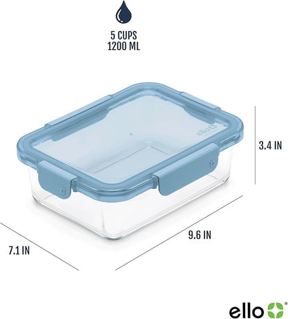 Ello Color Lock 5 Cup 10PC, 5 Pack Glass Meal Prep Sets Leak-Proof Glass Food Storage Containers with Airtight BPA-Free Plastic Lids, Dishwasher, Microwave, and Freezer Safe, Desert Festival