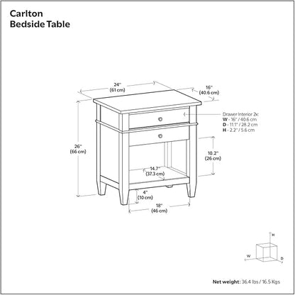 SIMPLIHOME Carlton Solid Wood 24 Inch Wide Contemporary Bedside Nightstand Table in Fog Grey, for The Living Room and Bedroom