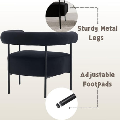 Modern Accent Chairs Set of 2 with Curved Back, Black Small Velvet Barrel Vanity Chairs Armchairs with Metal Legs & Upholstered for Living Room, Makeup Room