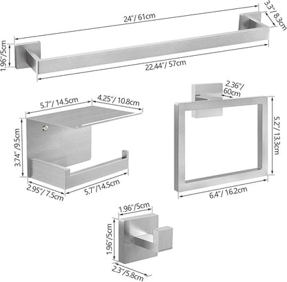 20-Pieces Brushed Nickel Bathroom Hardware Set, 24 Inch Bath Towel Bar Set, Stainless Steel Towel Racks for Bathroom Wall Mounted