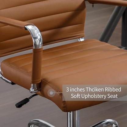 Office Desk Chair Leather, Conference Room Chairs with Wheels, Executive Modern High Back Ergonomic Swivel Rolling Ribbed Computer Chair