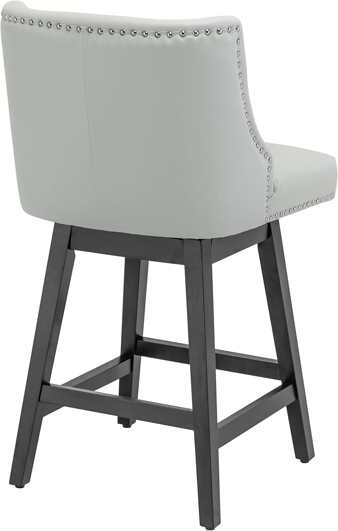 Bar Stools Set of 4, PU Leather Barstools, 26 Inch Upholstered Counter Stools with 13.8" High Back and Footrest, Swivel Counter Height Barstools for Kitchen Island Home Bar Light Gray