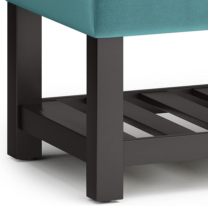 SIMPLIHOME Cosmopolitan 44 inch Wide Traditional Rectangle Storage Ottoman Bench with Open Bottom in Aqua Velvet Fabric, Assembled for the Living Room and Bedroom