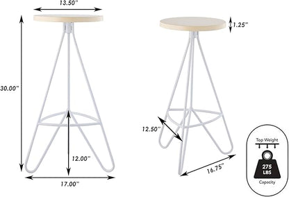JONATHAN Y BSL1002D Trinity 30" Modern Industiral Iron Tripod Backless Bar Stool for Home, Kitchen, Dining Room, Workspaces, Cafes and Resturants, Almond Seat with White Frame