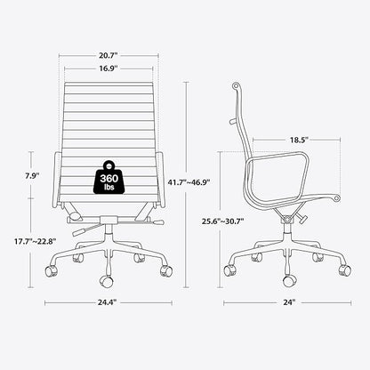 High Back Genuine Leather Ribbed Office Chair-Ergonomic Desk Chair with Aluminum Alloy Armrest & Frame, Swivel Silent Wheels & Tilt Function, Adjustable Height