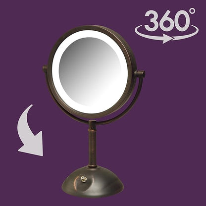 JERDON Lighted Makeup Mirror with Magnification - 1X and 8X Magnification - Bronze Makeup Mirror - Model HL8808BZL