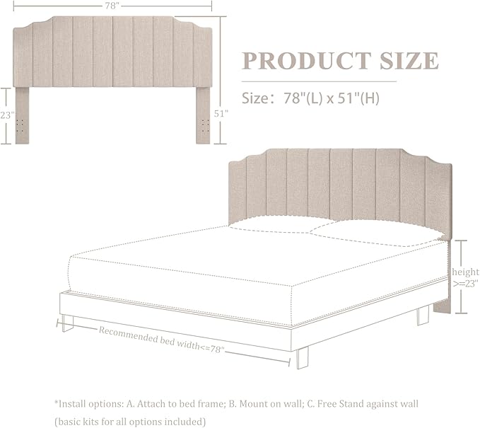 King Size Headboard Only, Linen Wall Mounted Headboard King for Adjustable Bed Modern Upholstered Head Board Easy Assembly, Beige