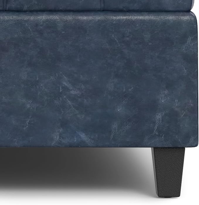 SIMPLIHOME Harrison 40 inch Wide Transitional Square Large Coffee Table Storage Ottoman in Denim Blue Vegan Faux Leather, Assembled, for The Living Room and Bedroom