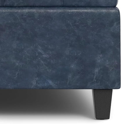 SIMPLIHOME Harrison 40 inch Wide Transitional Square Large Coffee Table Storage Ottoman in Denim Blue Vegan Faux Leather, Assembled, for The Living Room and Bedroom