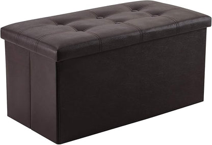 YOUDENOVA 30 inches Folding Storage Ottoman, 85L Storage Ottoman Bench for Living Bedroom and Hallway, Faux Leather Brown Footrest with Foam Padded Seat, Brown