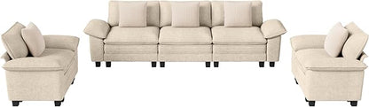 Cloud Couch Sectional Sofa Set, Plush 24.4-Inch Deep 5-Seat Sectional with Velvety Chenille & Removable Arms for Living Room and Apartment, Beige