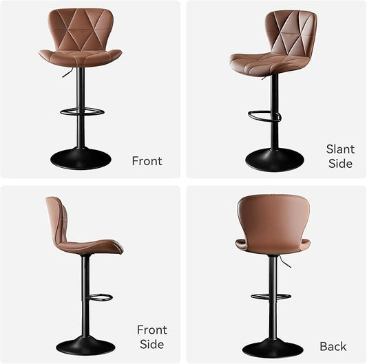 Bar Stools Set of 2, Faux Leather Bar Chairs,Upholstered Counter Height with High Backrest for Kitchen Island,Light Brown