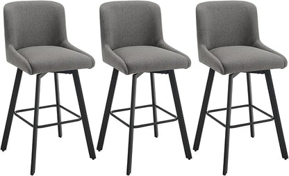 Swivel Bar Stools Set of 3, 30''H Upholstered Barstools with Backs, Modern Counter Height Bar Stool Chairs for Kitchen Island, Metal Legs, Fabric, Gray Counter Stools