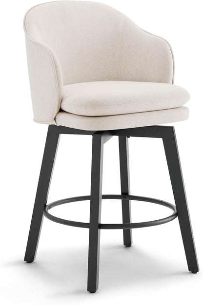 Counter Height Barstools 26 inch Upholstered Swivel Bar Stools with Back and Wood Legs for Kitchen Island,Set of 1,Beige Fabric