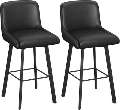 Swivel Bar Stools, 30''H Upholstered Barstools with Backs, Modern Counter Height Bar Stool Chairs for Kitchen Island, Metal Legs (Black- Faux Leather, Set of 2-30" H)
