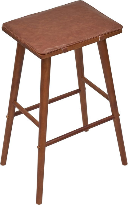 JONATHAN Y BSL2002A Peroni 30.5" MidCentury Classic Saddle-Seat Solid Wood/Vegan Leather Backless Bar Stool for Home, Kitchen, Cafes and Resturants with Removeable Cushion, Chestnut Brown