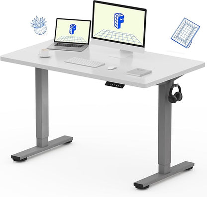 FLEXISPOT EN1 One-Piece Electric Standing Desk 48 x 24 Inches Seamless Seamless Desktop Height Adjustable Desk Stand Up Desks for Home Office (Silver Frame + White Top, 2 Packages)